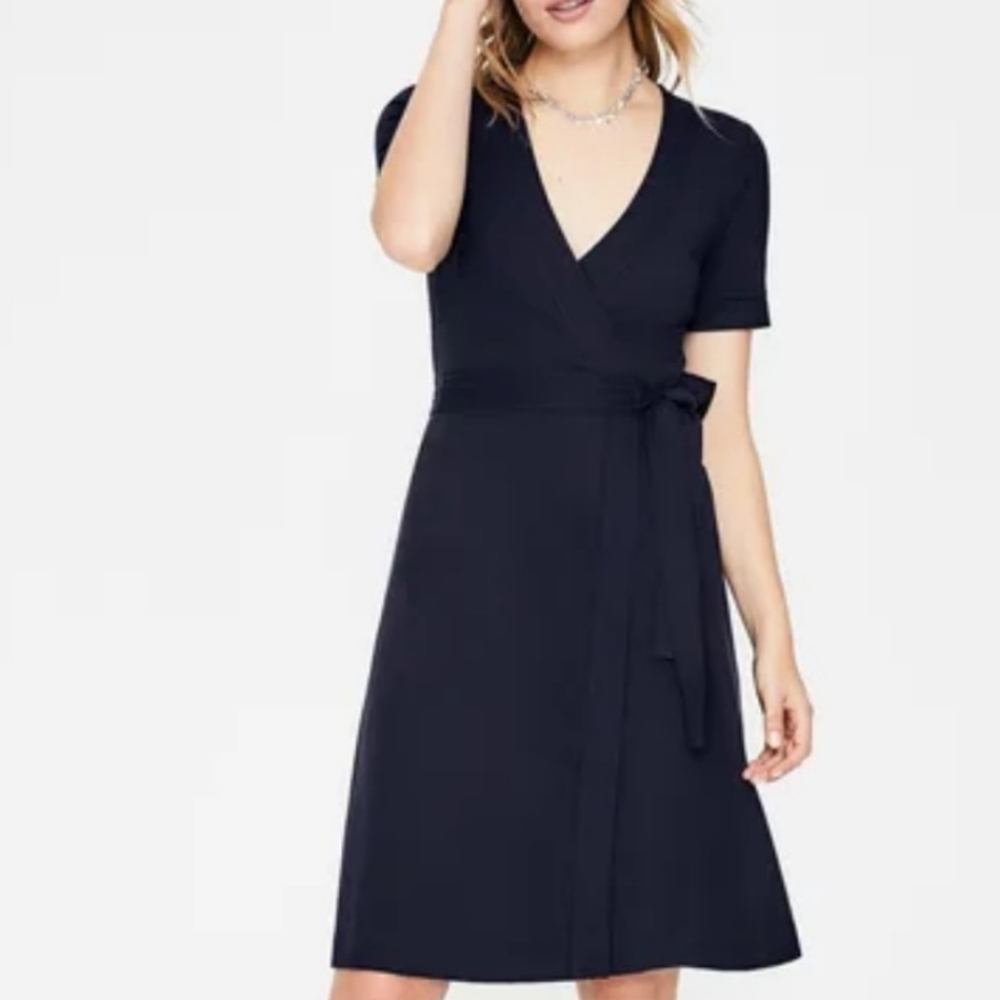 Boden Mira Ponte Wrap Knee Length Dress Navy, Size 4L
